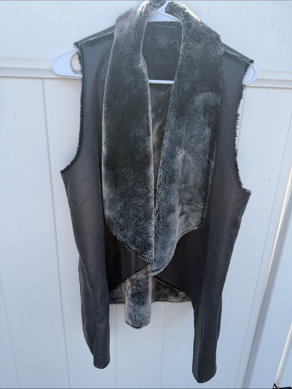 Gray Faux Shearling Draped Vest